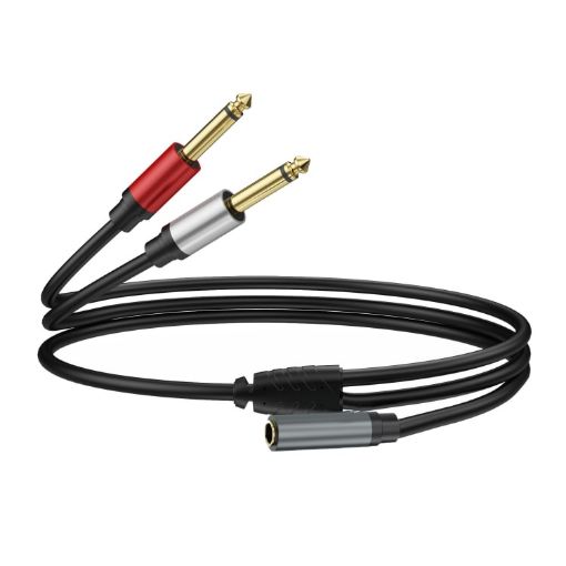 Gold Plated 3.5mm TRS Female to 2 x 6.35mm TS Male Y Splitter Adapter Cable - 1