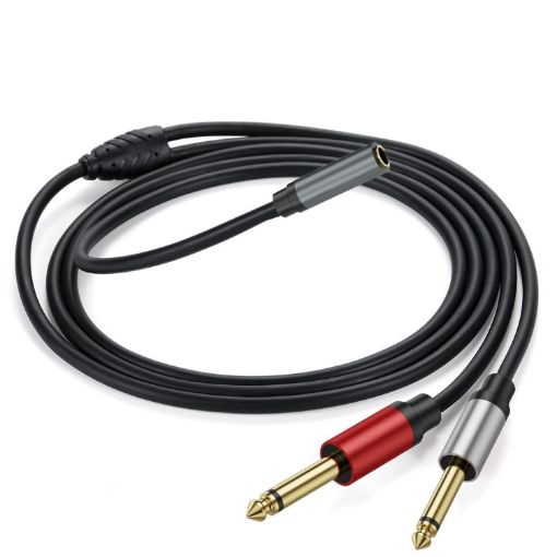 3m Gold Plated 3.5mm TRS Female to 2 x 6.35mm TS Male Y Splitter Adapter Cable - 1