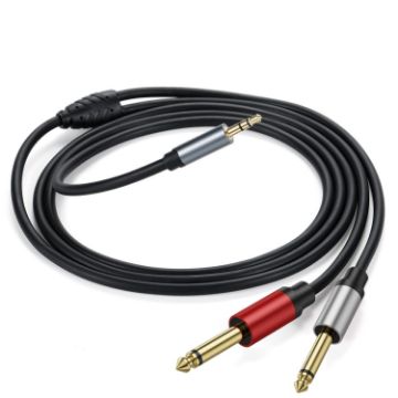 Gold Plated 3.5mm TRS to Dual 6.35mm TS Y Splitter Adapter Cable - 1