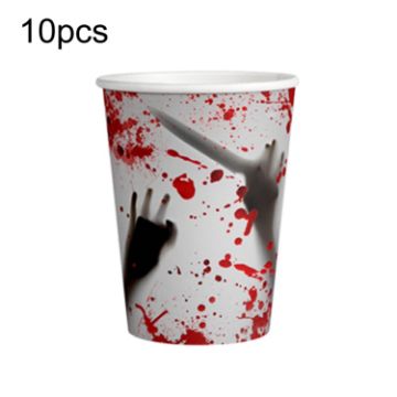 10pcs Halloween Blood Handprint Tableware - Paper Cups - 1