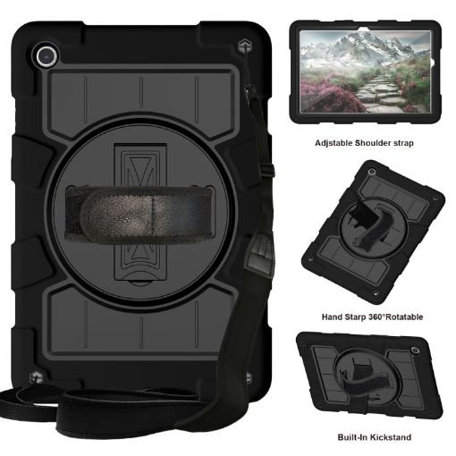 Samsung Galaxy Tab A9+ Silicone Hybrid PC Shockproof Tablet Case with Shoulder Strap - 1