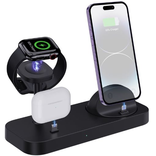 Black B25 8 Pin Charging Stand for Apple Watch/AirPods - 1