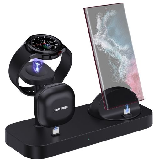 Black B25 Type-C 4-in-1 Charging Stand Phone Holder for Samsung Watch/Galaxy Buds - 1