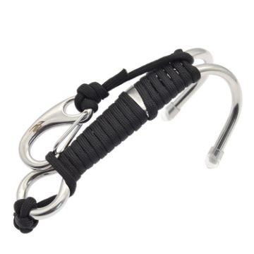 Double-Headed Stainless Steel Flow Hook w/ Safety Rope - Black - 1