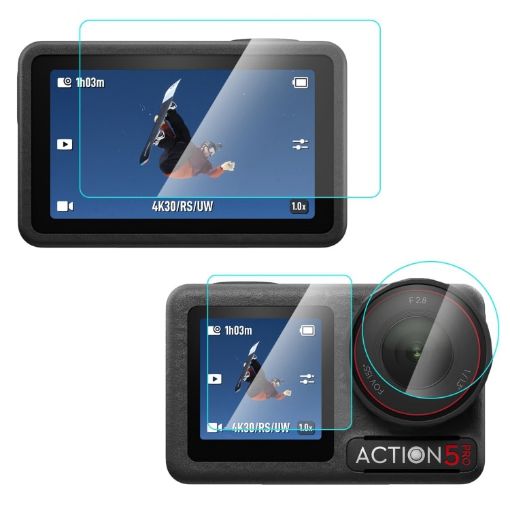 DJI Osmo Action 5 Pro PULUZ 3-in-1 Lens Front and Back Screen Tempered Glass - 1