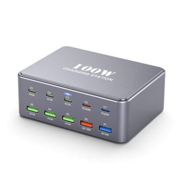 HW33 100W Type-C + USB 10-Port Desktop Fast Charger - UK Plug - 1