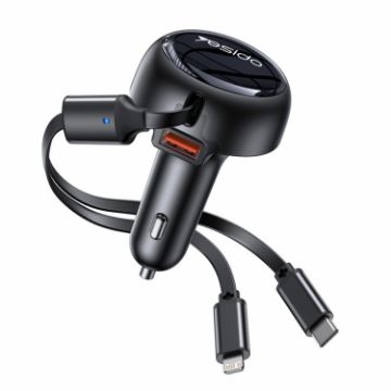 Yesido Y61 53W Type-C + 8 Pin Retractable Cable Car Charger - 1