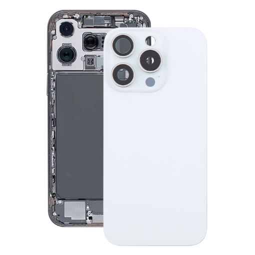 iPhone 16 Pro Max Glass Battery Back Cover with Camera Lens Cover - White - 1