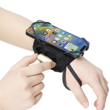 Rotating Wrist Phone Strap Coin Purse - Black - 1