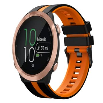 Garmin Forerunner 645 Music 20mm Silicone Watch Band - Black+Orange - 1