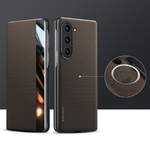 Samsung Galaxy Z Fold5 SULADA Kevlar 600D Texture Leather Phone Case - 1