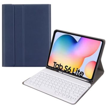 Samsung Galaxy Tab S7 Bluetooth Keyboard Leather Case - Dark Blue + White - 1