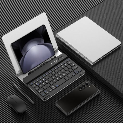 GKK Metal Folding Holder Bluetooth Keyboard Set Silver - 1