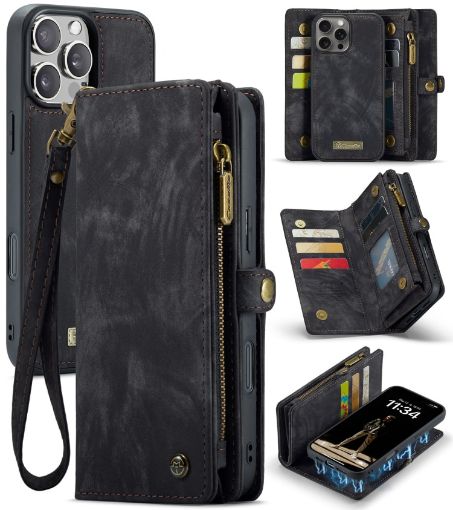 iPhone 16 Pro CaseMe 008 Detachable Leather Phone Case - Black - 1