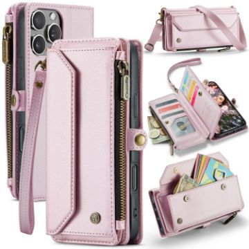 iPhone 16 Pro Max CaseMe C36 Pink Zipper Wallet RFID Leather Case - 1
