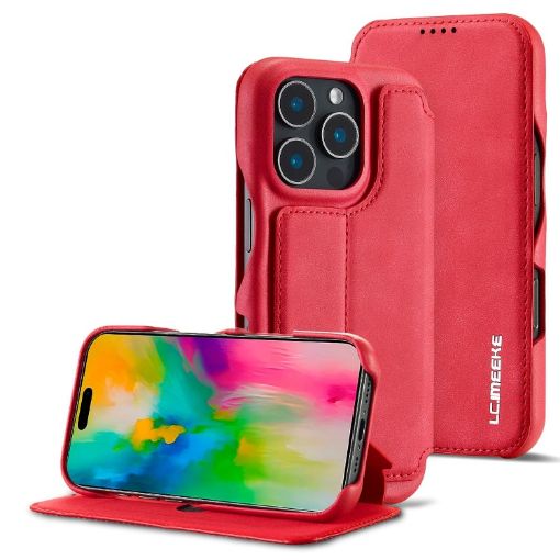 LC.IMEEKE Hon Ancient Series Flip Leather Phone Case for iPhone 15 Pro Max (Red) - 1