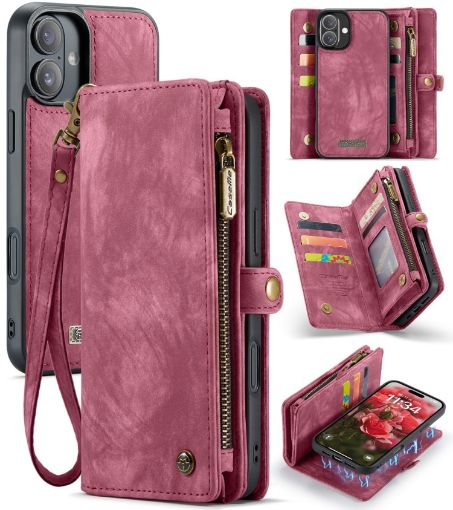 iPhone 16 Plus CaseMe 008 Red Leather Phone Case - 1