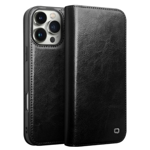 QIALINO Genuine Leather Phone Case for iPhone 16 Pro Max - Black - 1