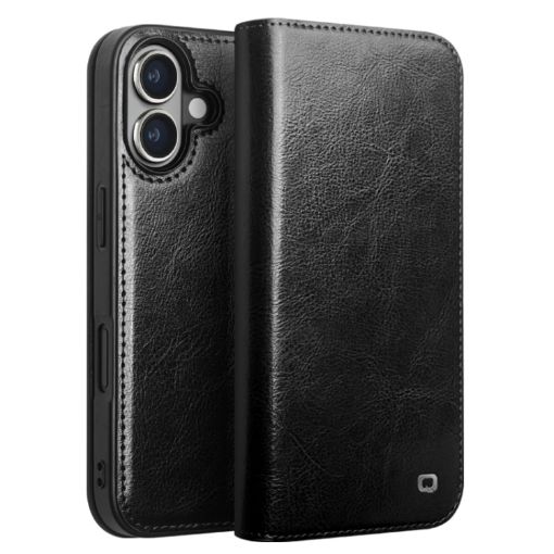 QIALINO Genuine Leather iPhone 16 Case - Black - 1