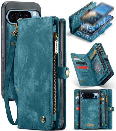 Blue Leather Phone Case for Google Pixel 9 Pro XL - Detachable & Multifunctional - 1