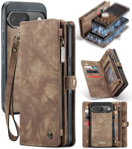 Google Pixel 9/9 Pro CaseMe 008 Leather Phone Case (Brown) - 1