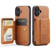iPhone 16 Fierre Shann Oil Wax Cow Leather Card Holder Back Phone Case - Brown - 1