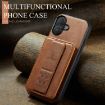 iPhone 16 Fierre Shann Oil Wax Cow Leather Card Holder Back Phone Case - Brown - 2