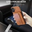 iPhone 16 Fierre Shann Oil Wax Cow Leather Card Holder Back Phone Case - Brown - 6