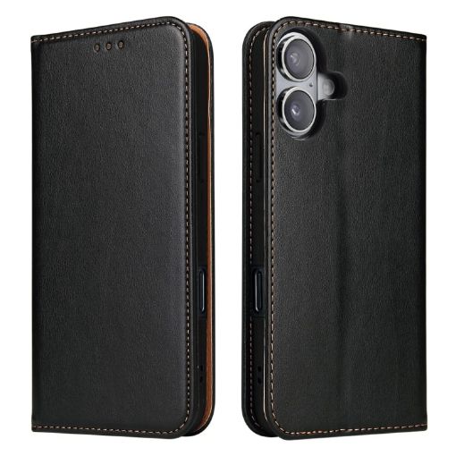 iPhone 16 Fierre Shann PU Leather Phone Case - Black - 1