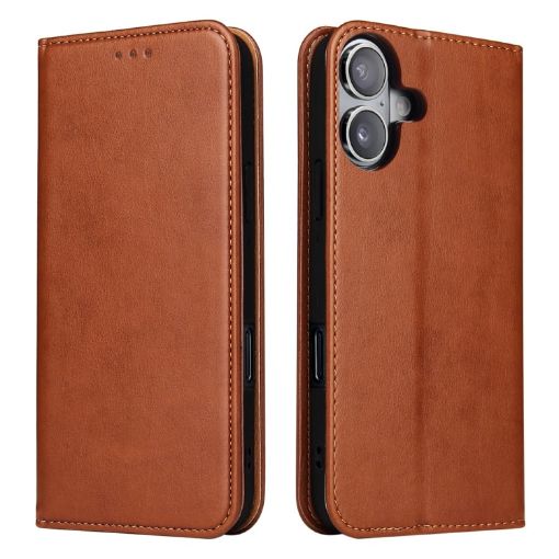 iPhone 16 Fierre Shann PU Leather Phone Case (Brown) - 1