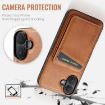 iPhone 16 Fierre Shann Oil Wax Cow Leather Magnetic Card Holder Phone Case - Brown - 5