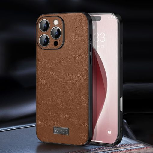 SULADA Shockproof TPU Hybrid Leather Case for iPhone 16 Pro (Brown) - 1