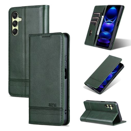 Samsung Galaxy A16 5G AZNS Magnetic Flip Leather Phone Case - Dark Green - 1