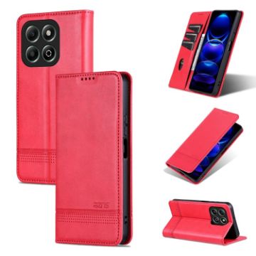 For Honor X6b AZNS Magnetic Calf Texture Flip Leather Phone Case - Red - 1