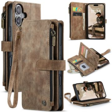iPhone 16 CaseMe C30 Wallet Leather Phone Case - Brown - 1