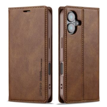 LC.IMEEKE RFID Anti-theft Leather Phone Case for iPhone 16 (Brown) - 1