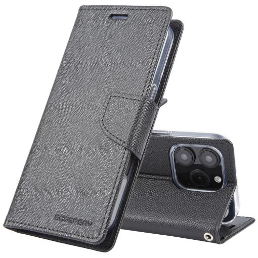 GOOSPERY FANCY DIARY Cross Texture Leather Phone Case - Black - 1