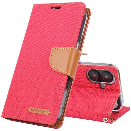 GOOSPERY CANVAS DIARY Fabric Texture Flip Leather Phone Case - Red - 1