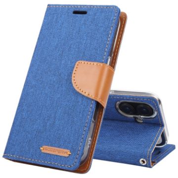 GOOSPERY CANVAS DIARY Fabric Texture Flip Leather Phone Case - Blue - 1