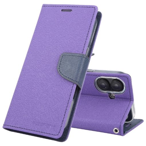 iPhone 16 GOOSPERY FANCY DIARY Cross Texture Leather Phone Case Purple - 1