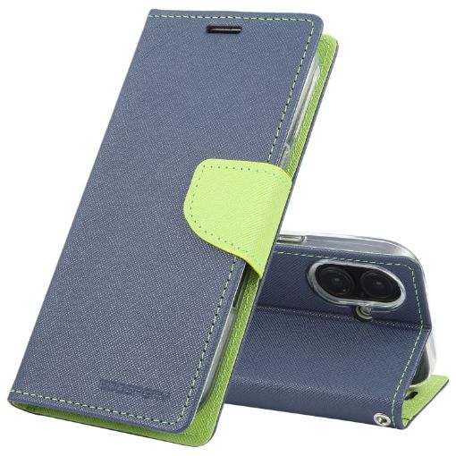 iPhone 16 GOOSPERY FANCY DIARY Cross Texture Leather Phone Case - Navy Blue - 1