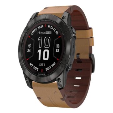 Garmin Quatix 7 Leather Steel Buckle 22mm Watch Band - Light Brown - 1