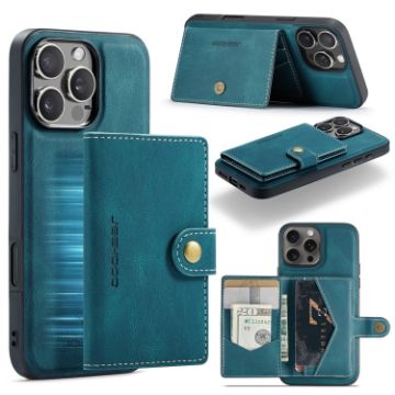 iPhone 16 Pro Max JEEHOOD J01 Retro Magnetic Detachable Wallet Phone Case Blue - 1