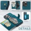 iPhone 16 Pro Max JEEHOOD J01 Retro Magnetic Detachable Wallet Phone Case Blue - 2