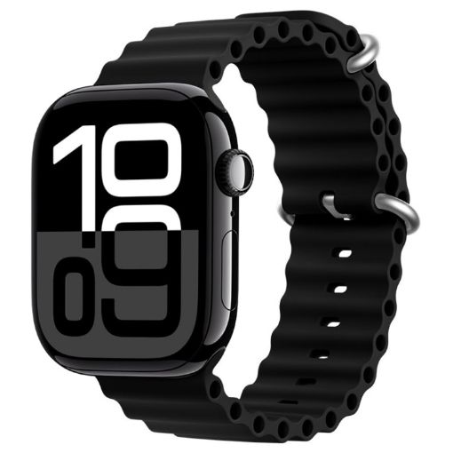Apple Watch Series 10 46mm ZGA Ocean Silicone Watch Band - Black - 1