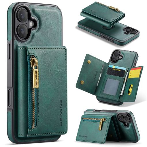 iPhone 16 DG.MING M5 Series Zip RFID Multi Card Detachable Leather Phone Case - 1