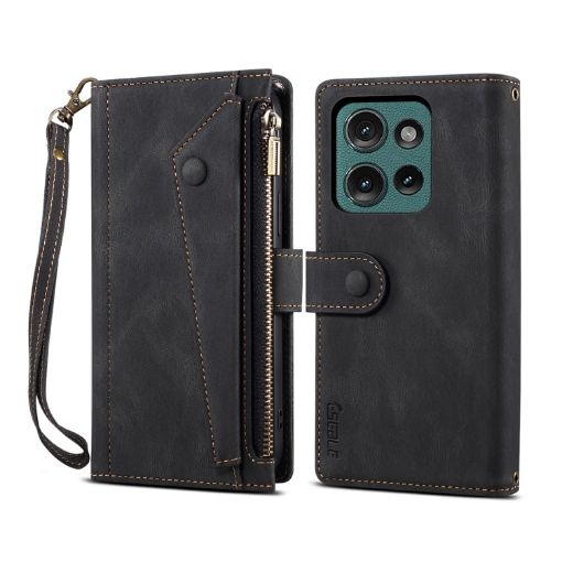 Motorola Moto G75 5G Retro Frosted Leather Phone Case - Black - 1