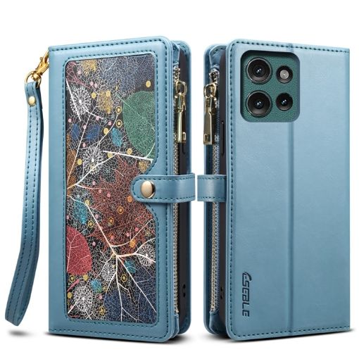 Motorola Moto G75 5G Blue Leather Case with Lanyard Zipper Wallet - 1