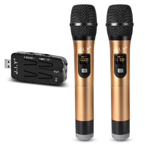 J.I.Y 2 in 1 K Song Wireless Microphones - Gold - 1