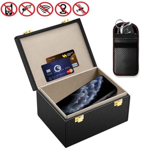 2-in-1 Carbon Fiber Signal Blocking RFID Car Key Shielding Box - 1